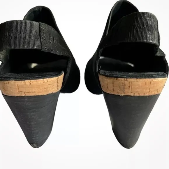 EILEEN FISHER Suede Black Peep Toe Slingback Slide Sandal, Size 7