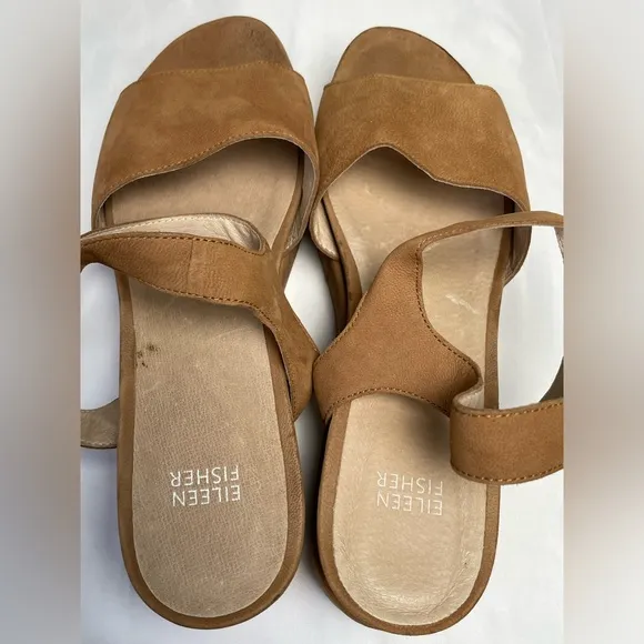 Eileen Fisher Tan Brown Leather Jasper Strappy Platform Sandals  Women Size 10