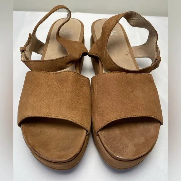 Eileen Fisher Tan Brown Leather Jasper Strappy Platform Sandals  Women Size 10