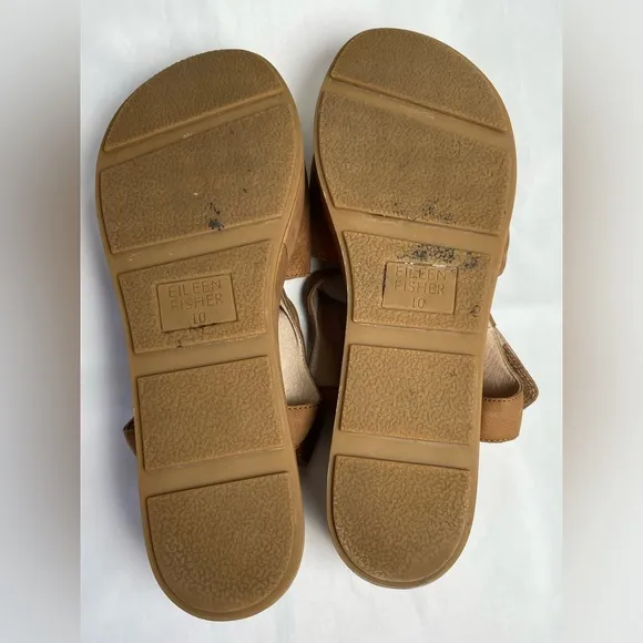 Eileen Fisher Tan Brown Leather Jasper Strappy Platform Sandals  Women Size 10