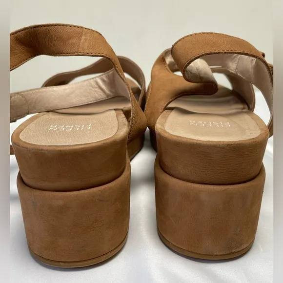 Eileen Fisher Tan Brown Leather Jasper Strappy Platform Sandals  Women Size 10
