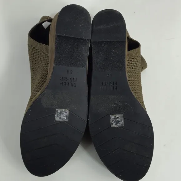 Eileen Fisher Warrick Brown Stretch Fly Knit Platform Wedge Sandals Size 8.5