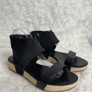 Eileen Fisher Whiz Vacchetta Sandals Black Leather Platform Zip Up Shoe size 10