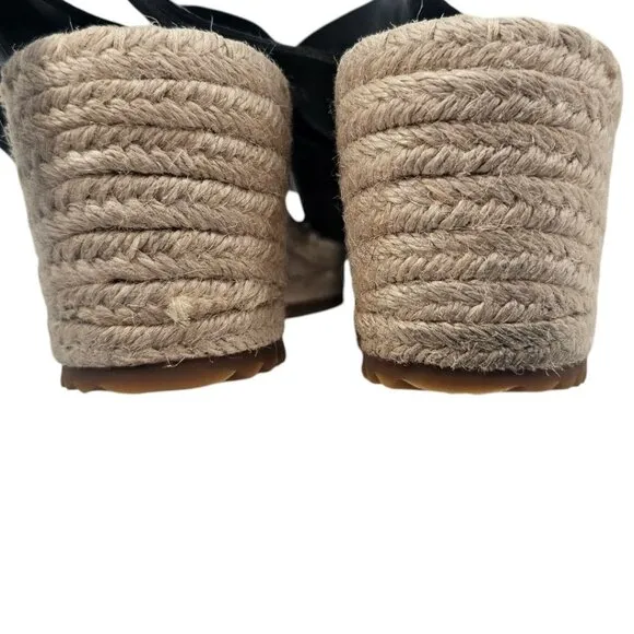 Eileen Fisher Womens 7 Willow Espadrille Wedge Black Leather Sandals