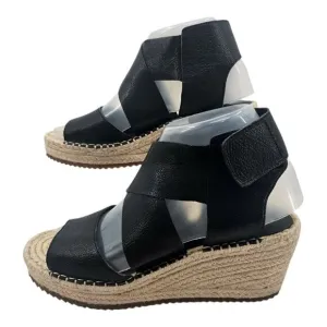 Eileen Fisher Womens 7 Willow Espadrille Wedge Black Leather Sandals