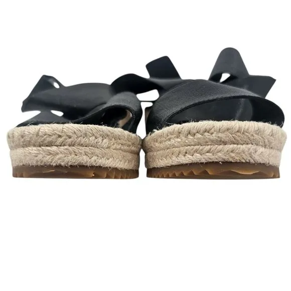 Eileen Fisher Womens 7 Willow Espadrille Wedge Black Leather Sandals