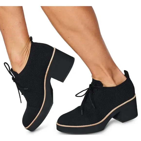 Eileen Fisher Womens Black Jemma Platform Stretch Knit Bootie‎ Shoes Heel Sz 10M