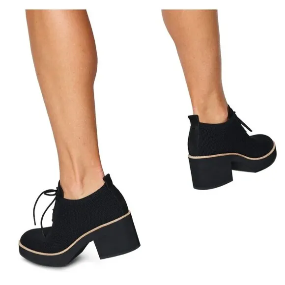 Eileen Fisher Womens Black Jemma Platform Stretch Knit Bootie‎ Shoes Heel Sz 10M