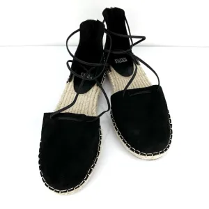 Eileen Fisher Women's Lace Up Espadrilles Leather Sandals Black Size 8.5