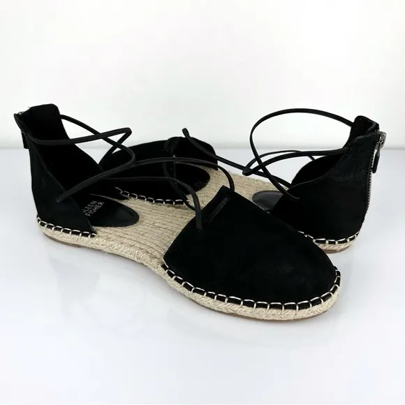Eileen Fisher Women's Lace Up Espadrilles Leather Sandals Black Size 8.5