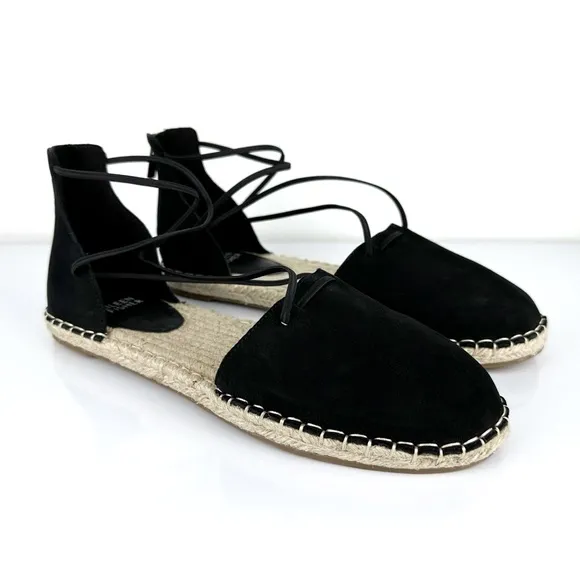 Eileen Fisher Women's Lace Up Espadrilles Leather Sandals Black Size 8.5