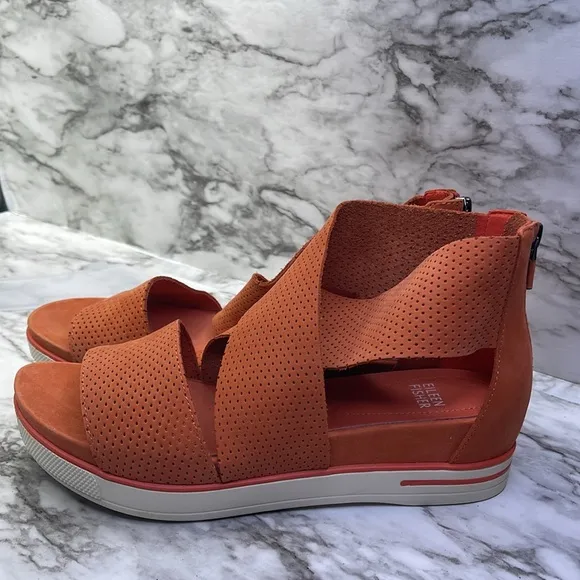Eileen Fisher Women's Orange Nubuck Sport Platform Sandals size 8.5.