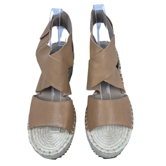 Eileen Fisher Women's Willow Tumbled Tan Leather Wedge Espadrille Sandal 9
