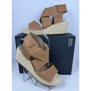 Eileen Fisher Women's Willow Tumbled Tan Leather Wedge Espadrille Sandal 9