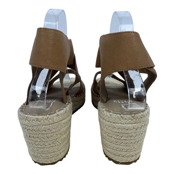 Eileen Fisher Women's Willow Tumbled Tan Leather Wedge Espadrille Sandal 9