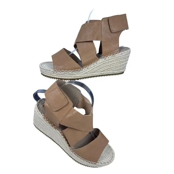 Eileen Fisher Women's Willow Tumbled Tan Leather Wedge Espadrille Sandal 9