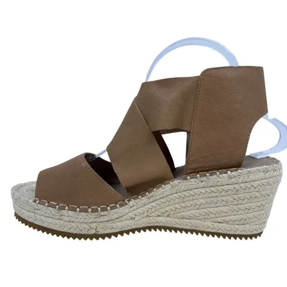 Eileen Fisher Women's Willow Tumbled Tan Leather Wedge Espadrille Sandal 9