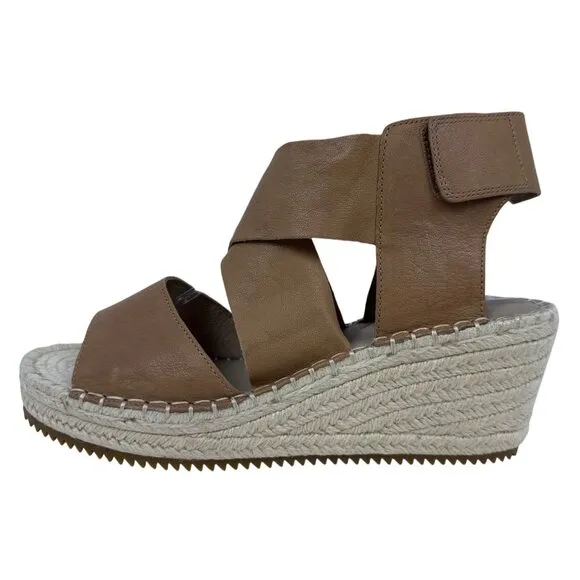 Eileen Fisher Women's Willow Tumbled Tan Leather Wedge Espadrille Sandal 9