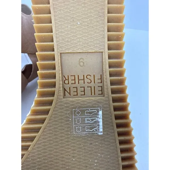 Eileen Fisher Women's Willow Tumbled Tan Leather Wedge Espadrille Sandal 9