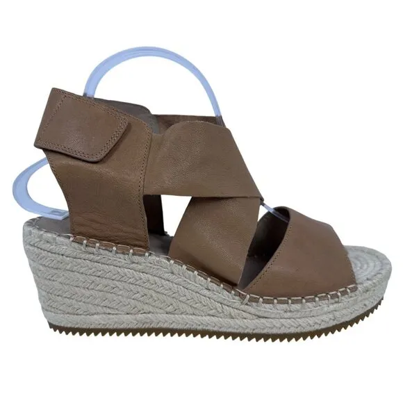 Eileen Fisher Women's Willow Tumbled Tan Leather Wedge Espadrille Sandal 9