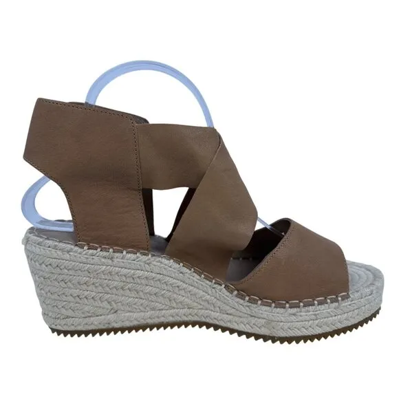 Eileen Fisher Women's Willow Tumbled Tan Leather Wedge Espadrille Sandal 9