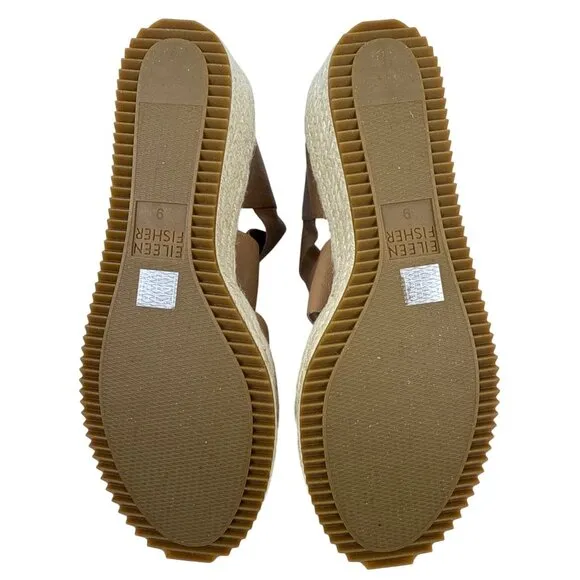 Eileen Fisher Women's Willow Tumbled Tan Leather Wedge Espadrille Sandal 9