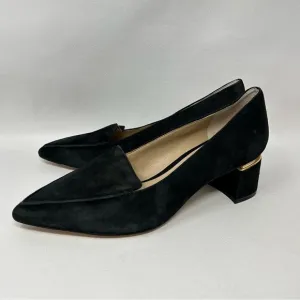 Enzo Angiolini Denna Genuine Leather Suede Chunky Heels Shoes Black 7.5