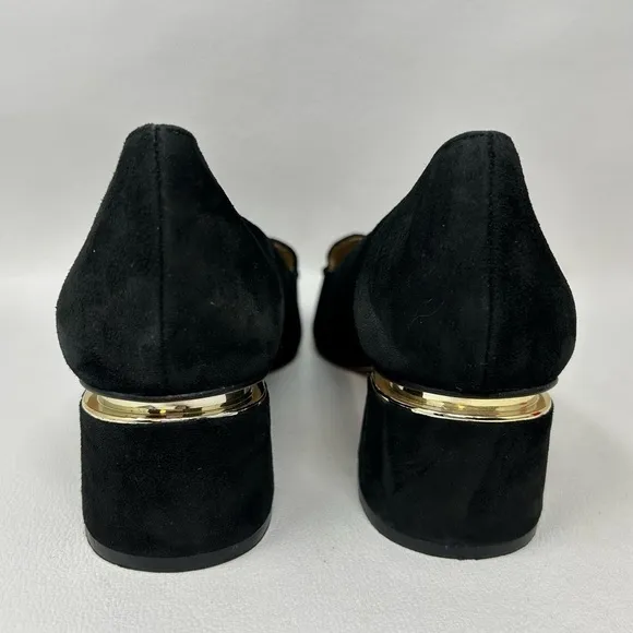 Enzo Angiolini Denna Genuine Leather Suede Chunky Heels Shoes Black 7.5