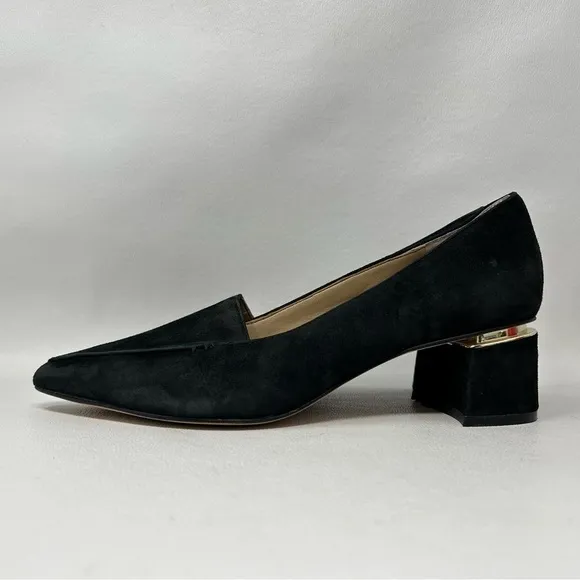 Enzo Angiolini Denna Genuine Leather Suede Chunky Heels Shoes Black 7.5