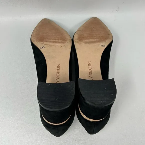 Enzo Angiolini Denna Genuine Leather Suede Chunky Heels Shoes Black 7.5