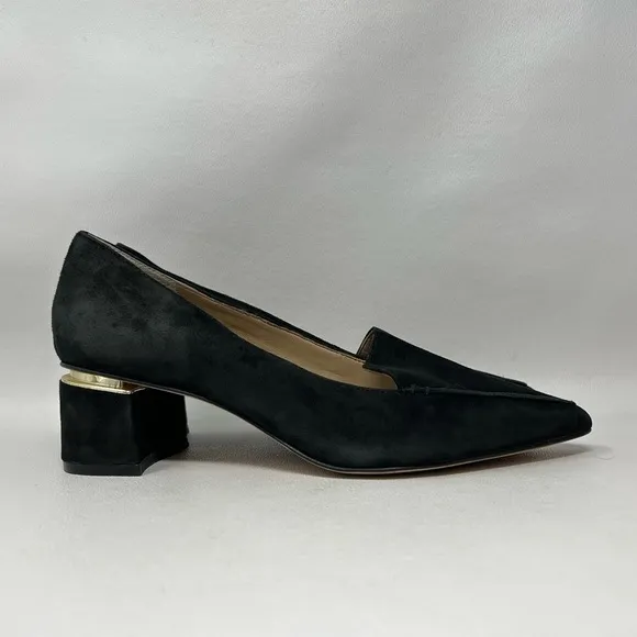 Enzo Angiolini Denna Genuine Leather Suede Chunky Heels Shoes Black 7.5