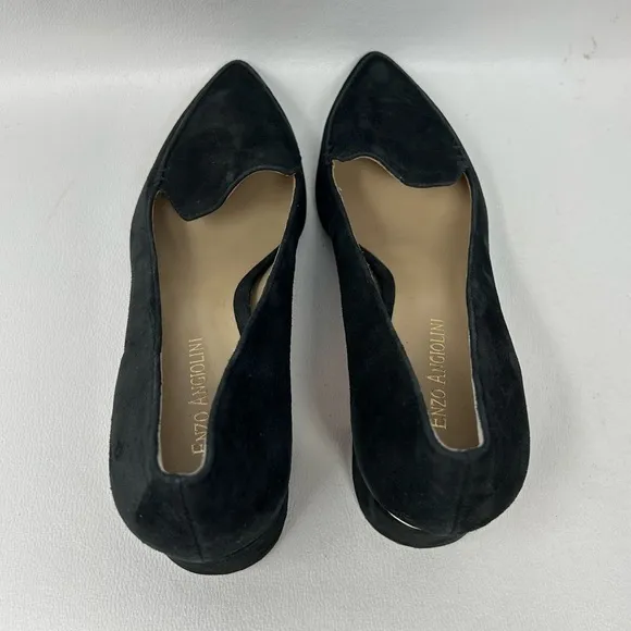 Enzo Angiolini Denna Genuine Leather Suede Chunky Heels Shoes Black 7.5