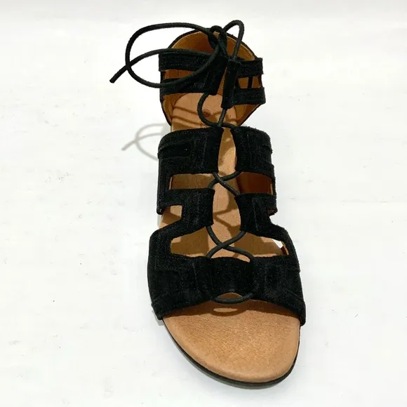 Eric Michael Ellie Black Leather Suede Lace up Sandals Flat Heel Boho Shoes 40