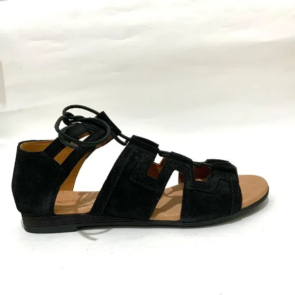 Eric Michael Ellie Black Leather Suede Lace up Sandals Flat Heel Boho Shoes 40