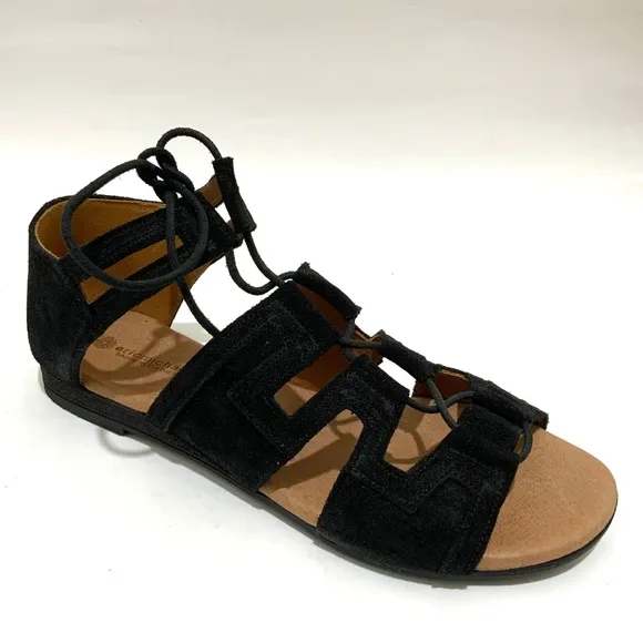 Eric Michael Ellie Black Leather Suede Lace up Sandals Flat Heel Boho Shoes 40