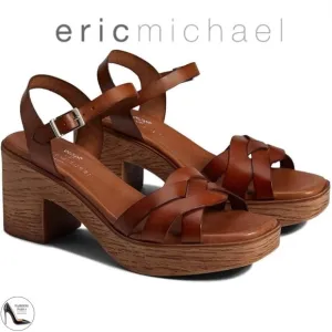 Eric Michael Heidi Tan Leather Clog Sandals Block Heel Women’s Shoes Mules 39