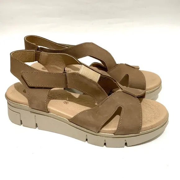 Eric Michael Verna Tan Taupe Leather slingback women brown comfortable sandal 38