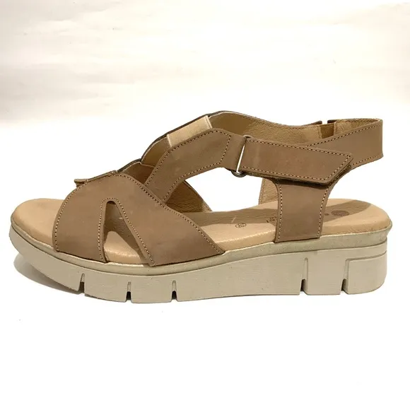 Eric Michael Verna Tan Taupe Leather slingback women brown comfortable sandal 38
