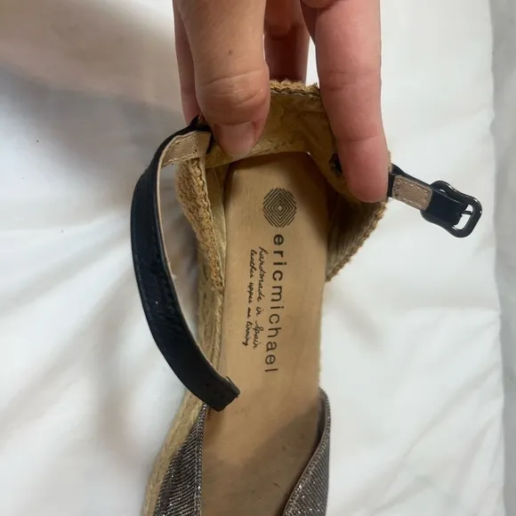 Eric Michael Women Copa Sparkle Gold Leather Espadrille Wedge Dress Sandal