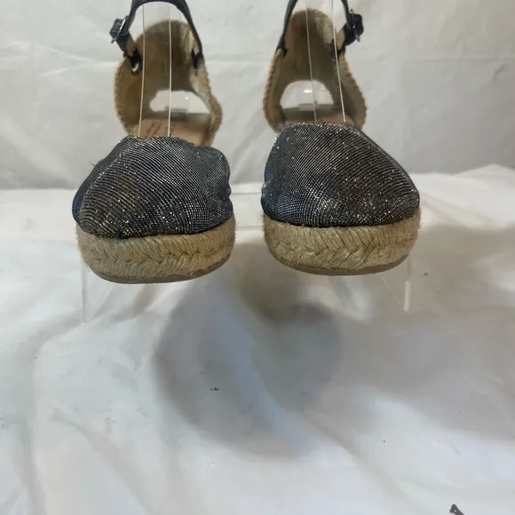 Eric Michael Women Copa Sparkle Gold Leather Espadrille Wedge Dress Sandal