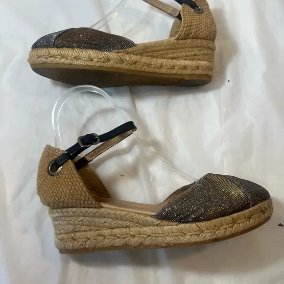 Eric Michael Women Copa Sparkle Gold Leather Espadrille Wedge Dress Sandal