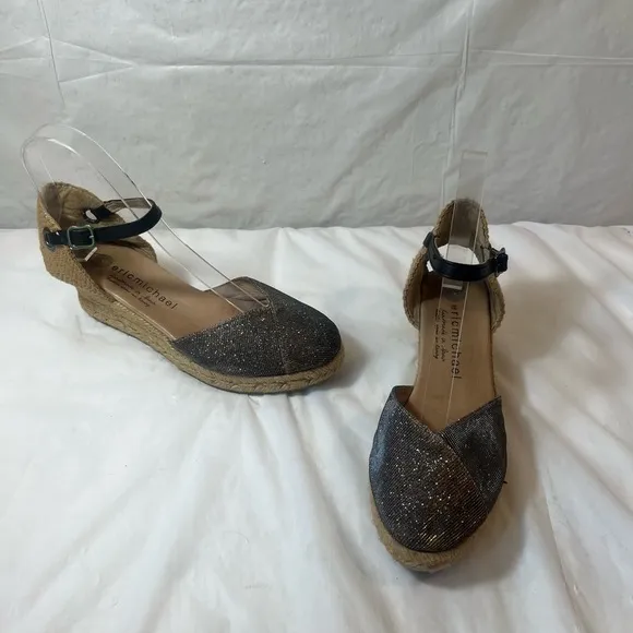 Eric Michael Women Copa Sparkle Gold Leather Espadrille Wedge Dress Sandal