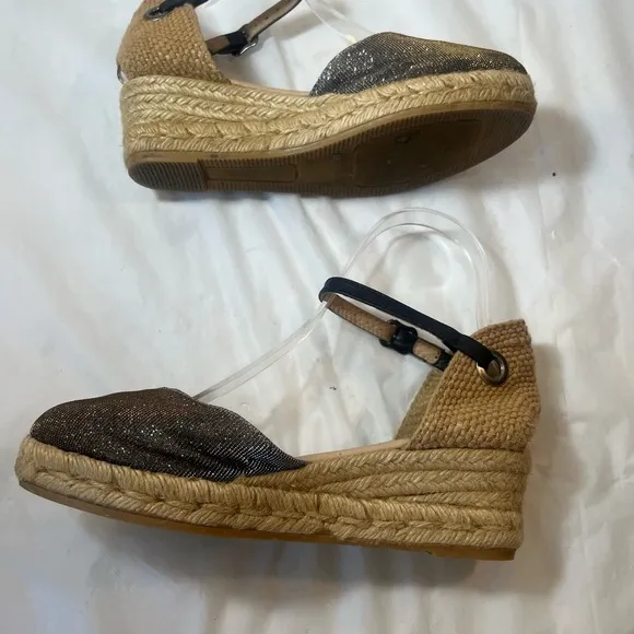 Eric Michael Women Copa Sparkle Gold Leather Espadrille Wedge Dress Sandal