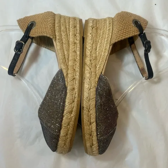 Eric Michael Women Copa Sparkle Gold Leather Espadrille Wedge Dress Sandal
