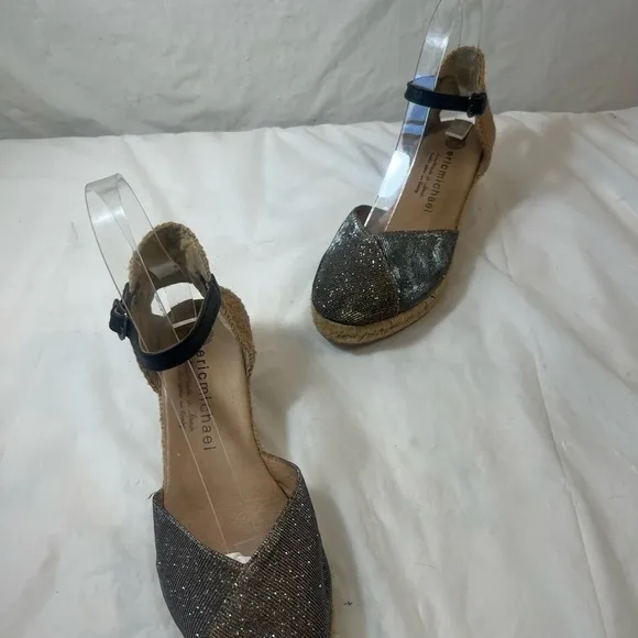 Eric Michael Women Copa Sparkle Gold Leather Espadrille Wedge Dress Sandal