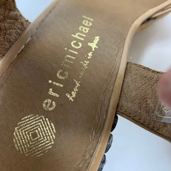Eric Michael Women's Sz 38 US 7 Ankle Strap Espadrilles Wedge Sandals Tan *READ