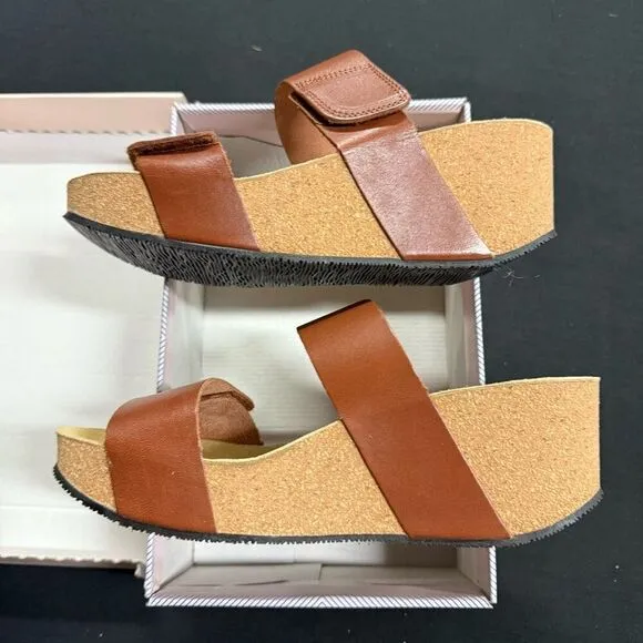 Eric Michael Lily Brown Cork Wedge Platform Sandals 40