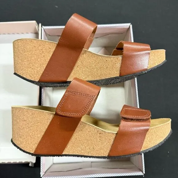 Eric Michael Lily Brown Cork Wedge Platform Sandals 40