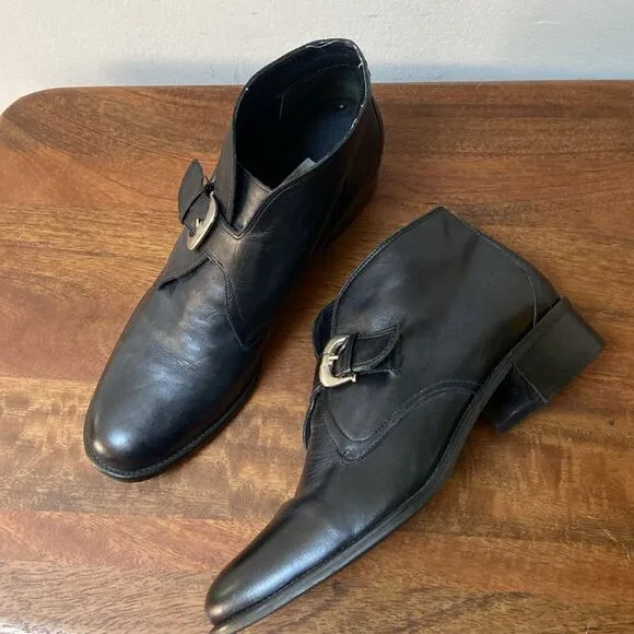 Etienne Aigner Black Leather Buckle Shoes