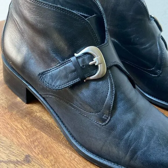 Etienne Aigner Black Leather Buckle Shoes